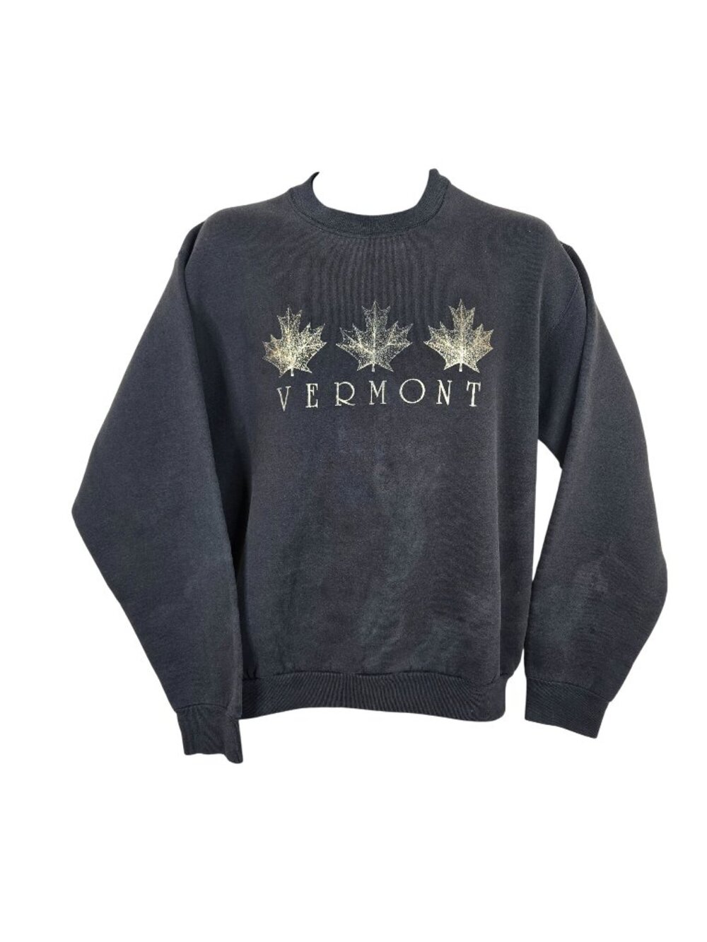 Vintage 80s Vermont Crewneck Sweatshirt XL Black USA Made All Over Fade